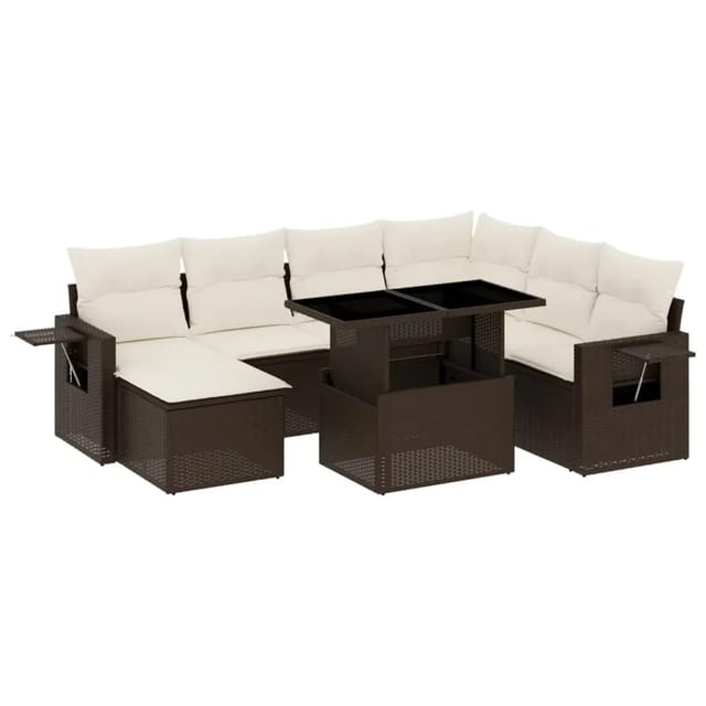 vidaXL 8-tlg Garten-Sofagarnitur mit Kissen Braun Poly Rattan Modell 13