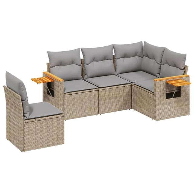 vidaXL 5-tlg Garten-Sofagarnitur mit Kissen Beige Poly Rattan Modell 125