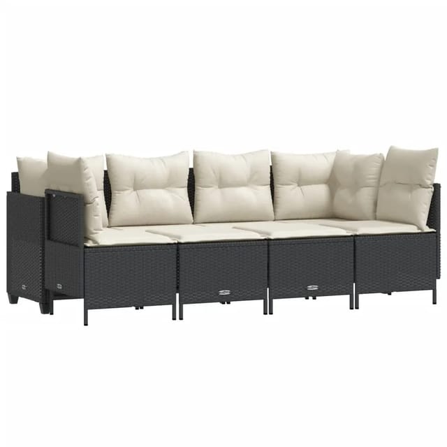 vidaXL 5-tlg Garten-Sofagarnitur mit Kissen Schwarz Poly Rattan Modell 146