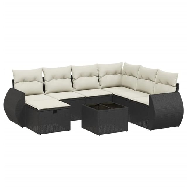 vidaXL 8-tlg Garten-Sofagarnitur mit Kissen Schwarz Poly Rattan Modell 147