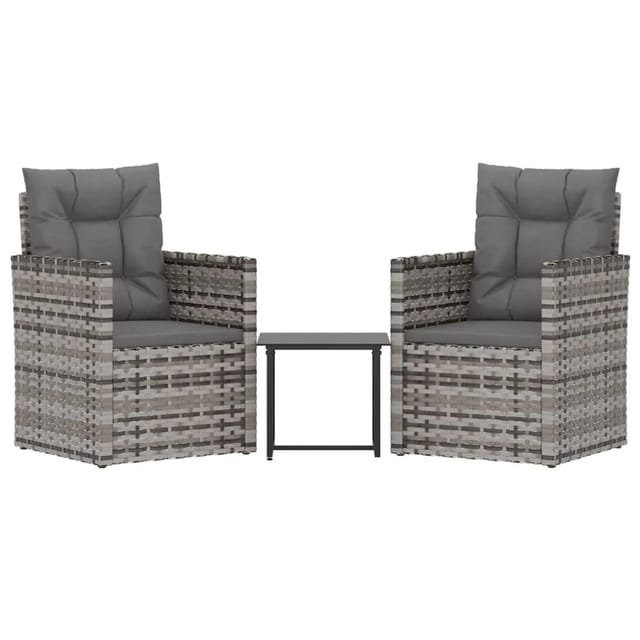 vidaXL 3-tlg Garten-Lounge-Set mit Kissen Poly Rattan Grau Modell 11