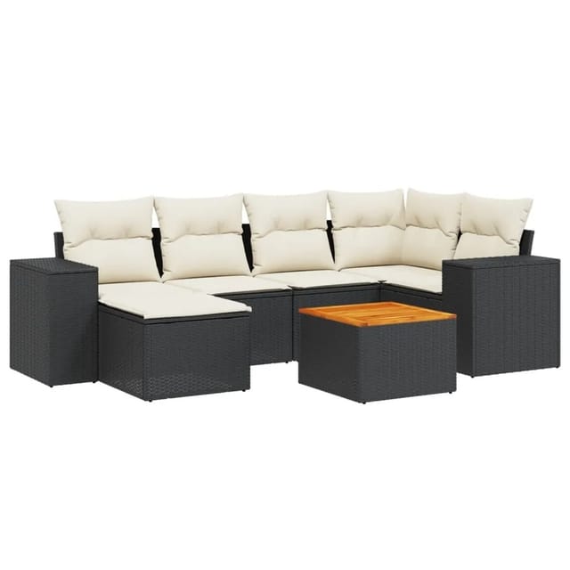 vidaXL 7-tlg Garten-Sofagarnitur mit Kissen Schwarz Poly Rattan Modell 192