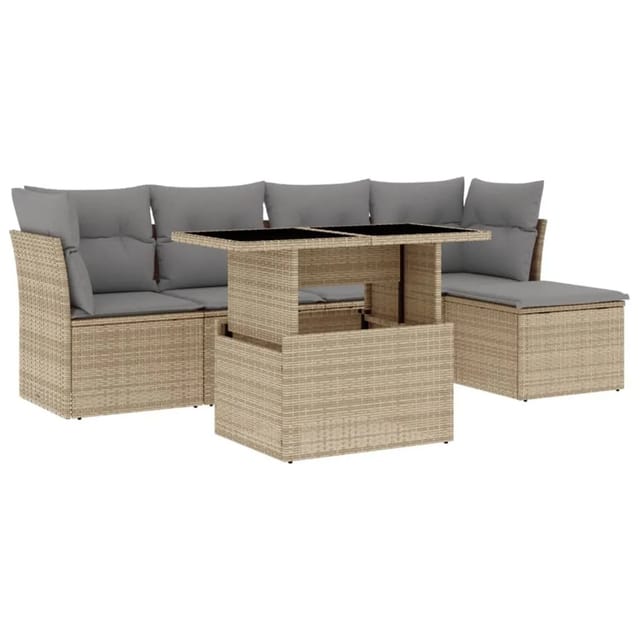 vidaXL 6-tlg Garten-Sofagarnitur mit Kissen Beige Poly Rattan Modell 338