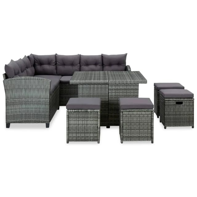 vidaXL 6-tlg Garten-Lounge-Set mit Auflagen Poly Rattan Grau Modell 5