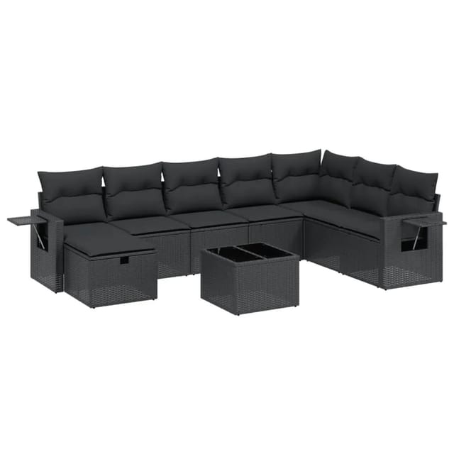 vidaXL 9-tlg Garten-Sofagarnitur mit Kissen Schwarz Poly Rattan Modell 139