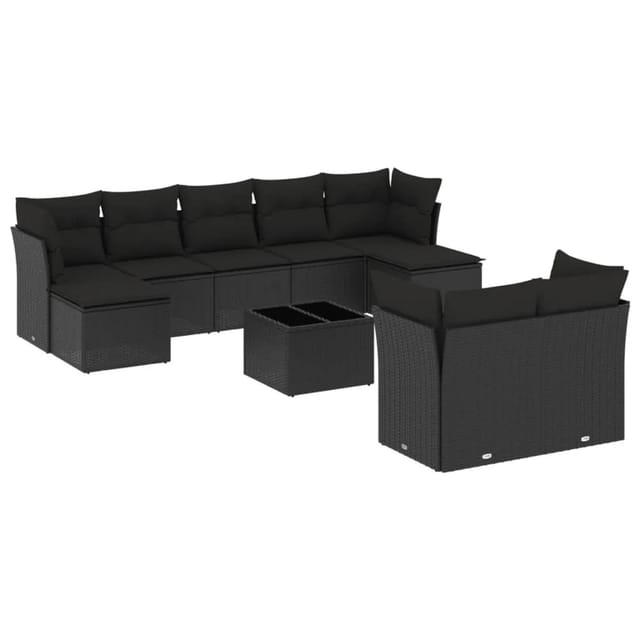 vidaXL 10-tlg Garten-Sofagarnitur mit Kissen Schwarz Poly Rattan Modell 5