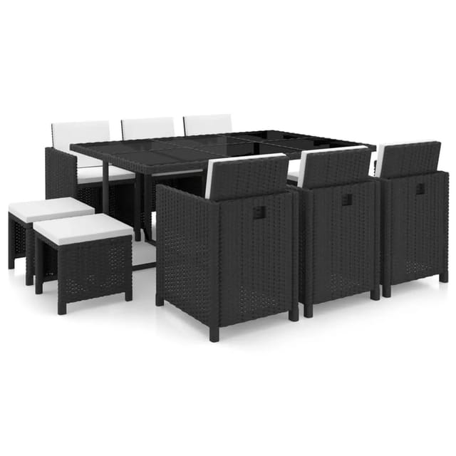 vidaXL 11-tlg Garten-Essgruppe mit Auflagen Poly Rattan Schwarz Modell 3