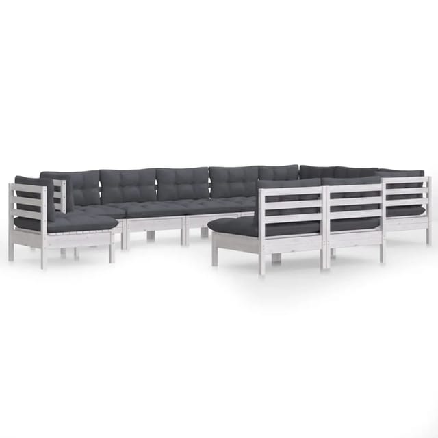 vidaXL 10-tlg Garten-Lounge-Set mit Kissen Weiß Kiefer Massivholz Modell 27