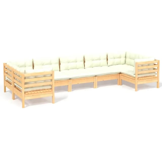 vidaXL 7-tlg Garten-Lounge-Set mit Creme Kissen Kiefernholz Modell 12