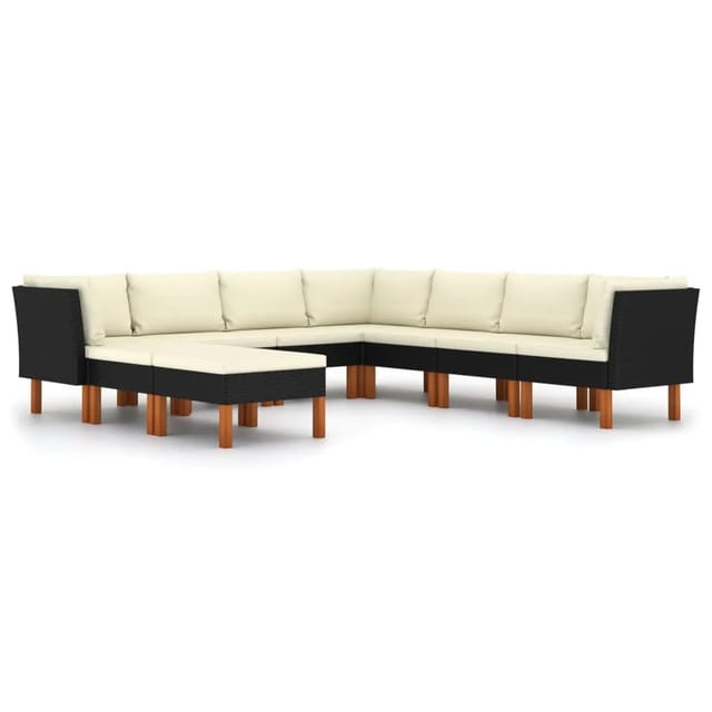 vidaXL 9-tlg Garten-Lounge-Set mit Kissen Poly Rattan Schwarz Modell 3