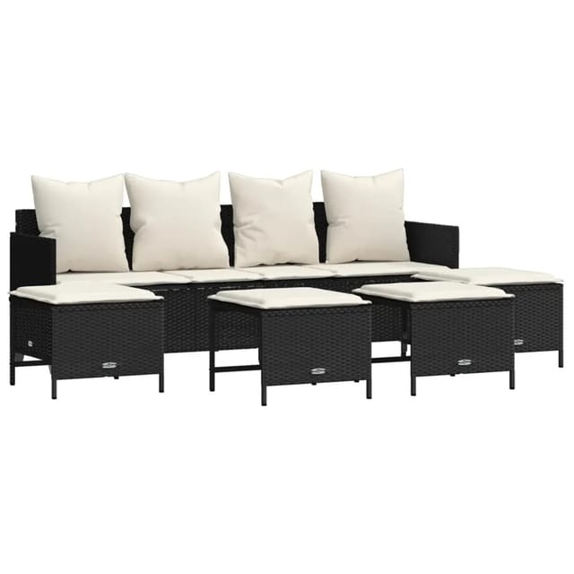 vidaXL 5-tlg Garten-Sofagarnitur mit Kissen Schwarz Poly Rattan Modell 152