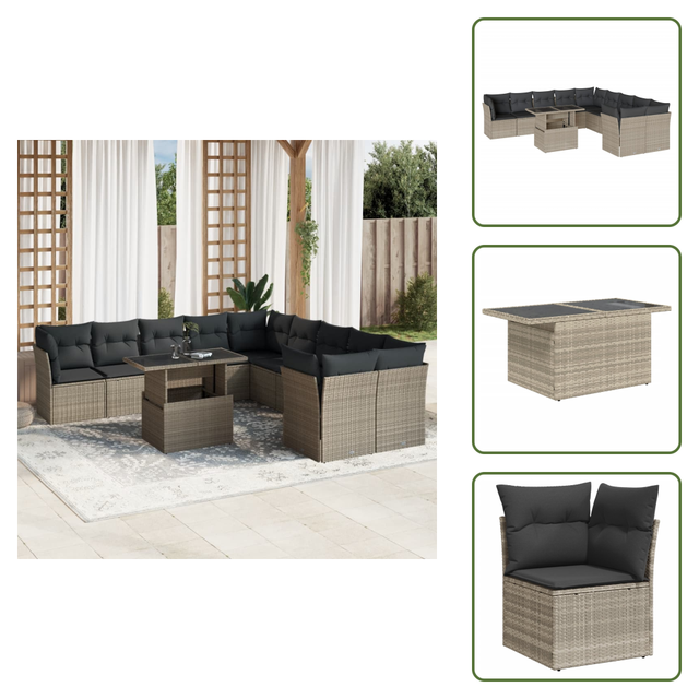 Vidaxl 11-tlg. Garten-sofagarnitur Mit Kissen Hellgrau Poly Rattan