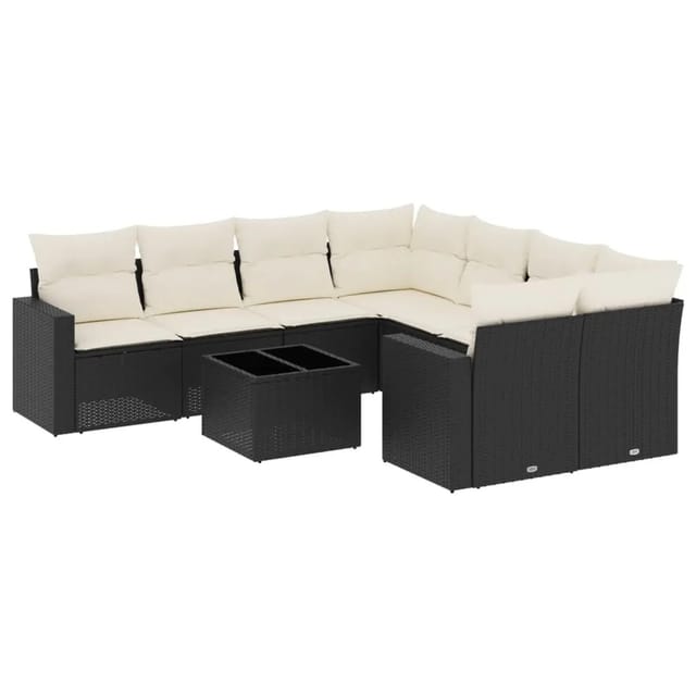 vidaXL 9-tlg Garten-Sofagarnitur mit Kissen Schwarz Poly Rattan Modell 59