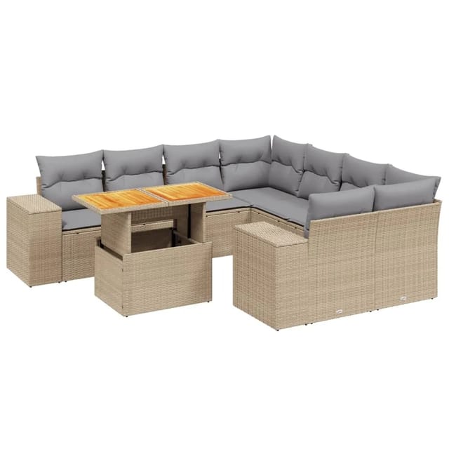vidaXL 9-tlg Garten-Sofagarnitur mit Kissen Beige Poly Rattan Modell 228