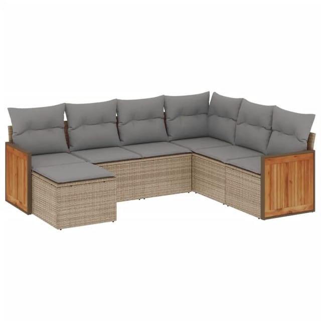 vidaXL 7-tlg Garten-Sofagarnitur mit Kissen Beige Poly Rattan Modell 178