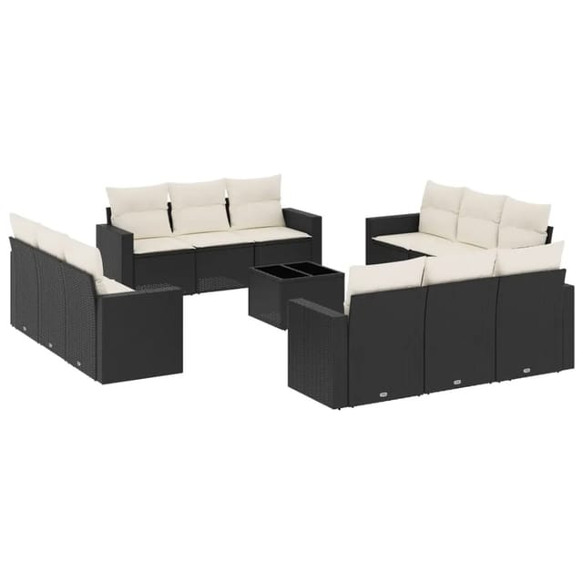 vidaXL 13-tlg Garten-Sofagarnitur mit Kissen Schwarz Poly Rattan Modell 35