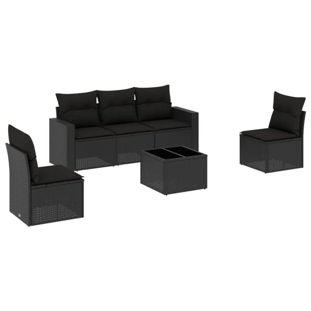 vidaXL 6-tlg Garten-Sofagarnitur mit Kissen Schwarz Poly Rattan Modell 75