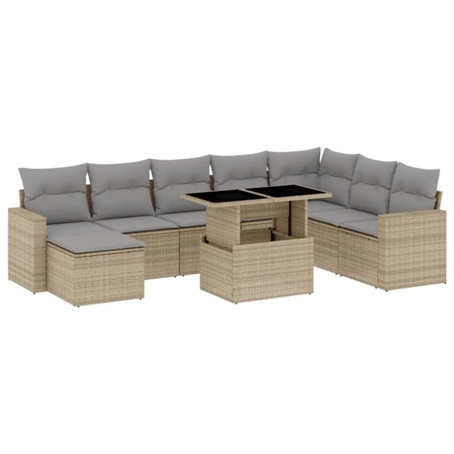 vidaXL 9-tlg Garten-Sofagarnitur mit Kissen Beige Poly Rattan Modell 246