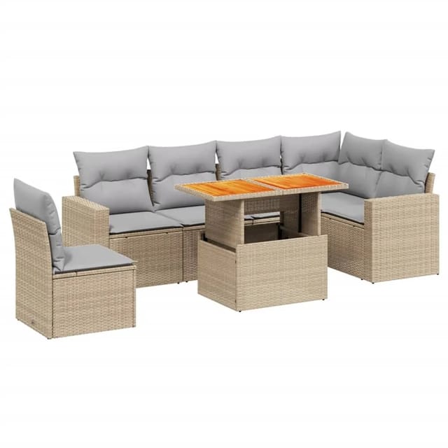 vidaXL 7-tlg Garten-Sofagarnitur mit Kissen Beige Poly Rattan Modell 314