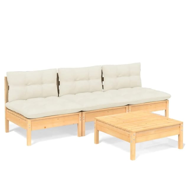 vidaXL 4-tlg Garten-Lounge-Set mit Creme Kissen Kiefernholz Modell 3