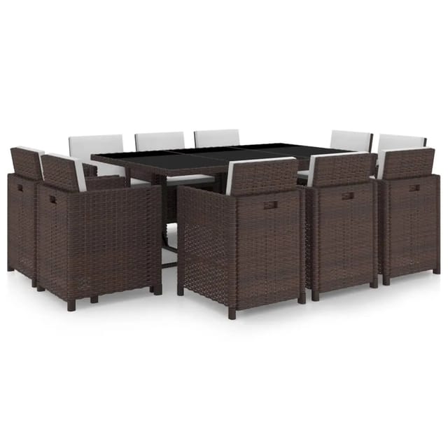 vidaXL 11-tlg Garten-Essgruppe mit Auflagen Poly Rattan Braun Modell 2