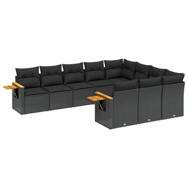 vidaXL 10-tlg Garten-Sofagarnitur mit Kissen Schwarz Poly Rattan Modell 111