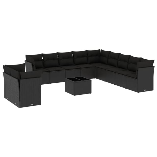 vidaXL 12-tlg Garten-Sofagarnitur mit Kissen Schwarz Poly Rattan Modell 30