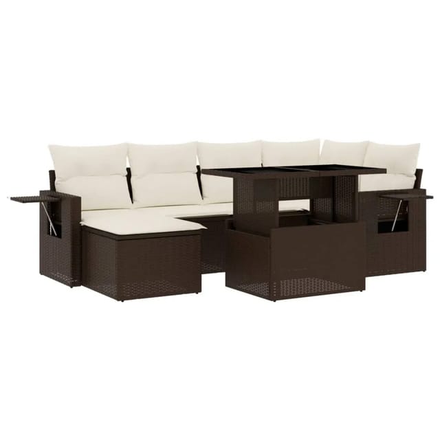 vidaXL 7-tlg Garten-Sofagarnitur mit Kissen Braun Poly Rattan Modell 21