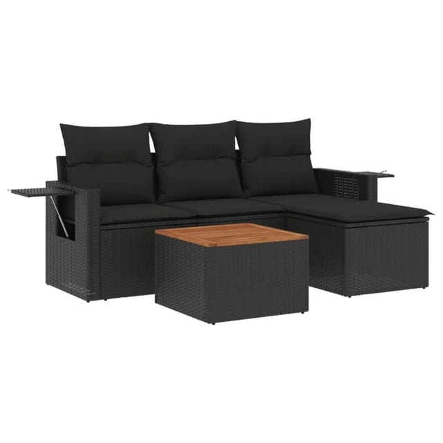 vidaXL 5-tlg Garten-Sofagarnitur mit Kissen Schwarz Poly Rattan Modell 115