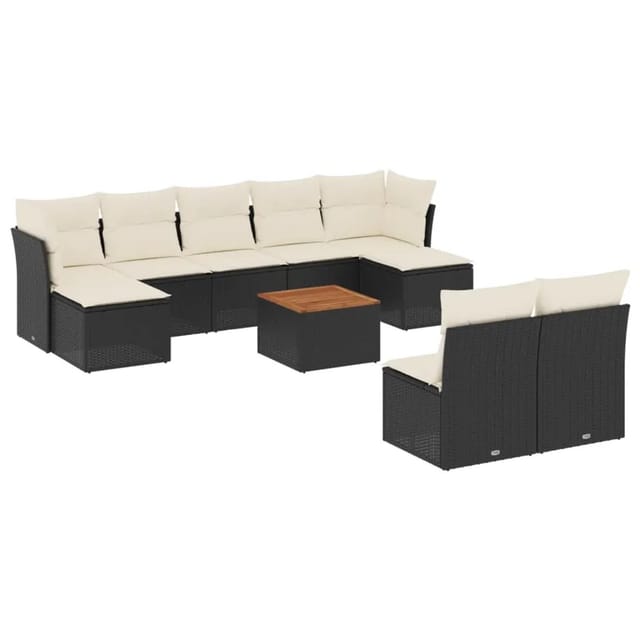 vidaXL 10-tlg Garten-Sofagarnitur mit Kissen Schwarz Poly Rattan Modell 75