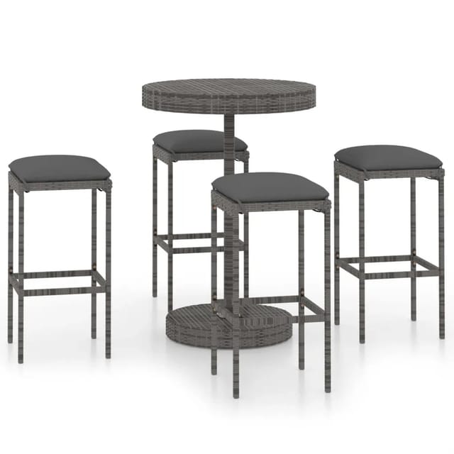 vidaXL 5-tlg Gartenbar-Set mit Kissen Poly Rattan Grau Modell 1