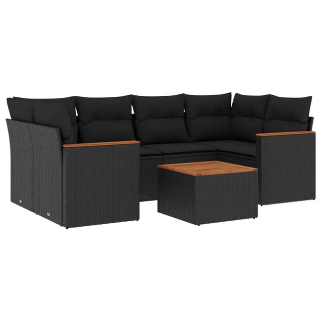 vidaXL 7-tlg Garten-Sofagarnitur mit Kissen Schwarz Poly Rattan Modell 117