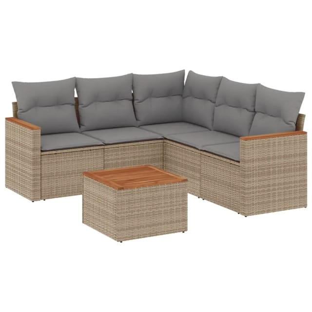 vidaXL 6-tlg Garten-Sofagarnitur mit Kissen Beige Poly Rattan Modell 275
