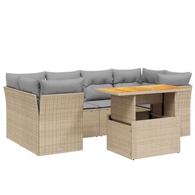 vidaXL 7-tlg Garten-Sofagarnitur mit Kissen Beige Poly Rattan Modell 391