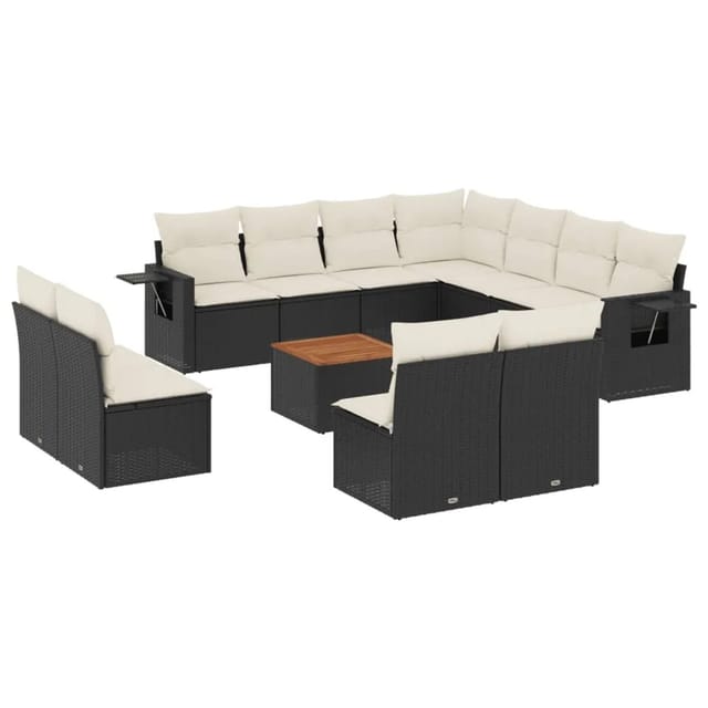 vidaXL 12-tlg Garten-Sofagarnitur mit Kissen Schwarz Poly Rattan Modell 77