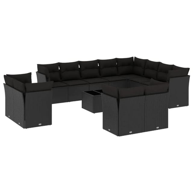 vidaXL 13-tlg Garten-Sofagarnitur mit Kissen Schwarz Poly Rattan Modell 41