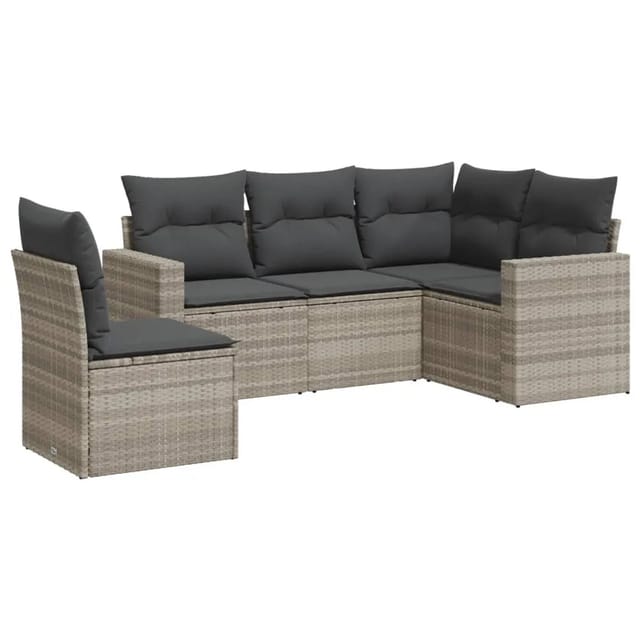 vidaXL 5-tlg Garten-Sofagarnitur mit Kissen Hellgrau Poly Rattan Modell 20