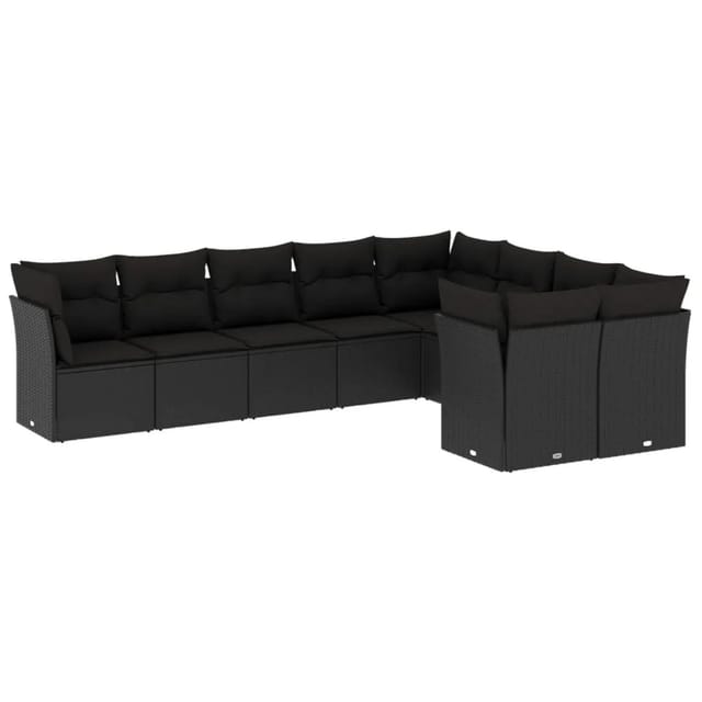 vidaXL 9-tlg Garten-Sofagarnitur mit Kissen Schwarz Poly Rattan Modell 45