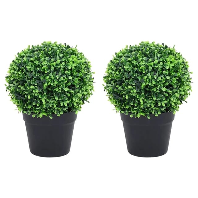 vidaXL Künstliche Buchsbäume 2 Stk mit Topf Kugelform Grün 27 cm