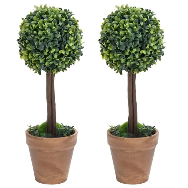 vidaXL Künstliche Buchsbäume 2 Stk mit Topf Kugelform Grün 56 cm