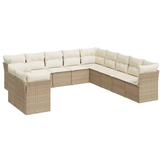 vidaXL 11-tlg Garten-Sofagarnitur mit Kissen Beige Poly Rattan Modell 41