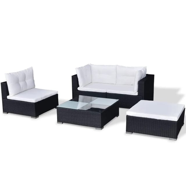 vidaXL 5-tlg Garten-Lounge-Set mit Kissen Poly Rattan Schwarz Modell 56