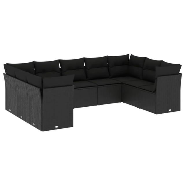 vidaXL 9-tlg Garten-Sofagarnitur mit Kissen Schwarz Poly Rattan Modell 14