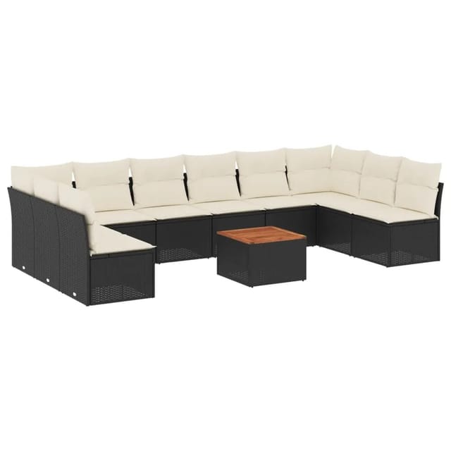 vidaXL 11-tlg Garten-Sofagarnitur mit Kissen Schwarz Poly Rattan Modell 46