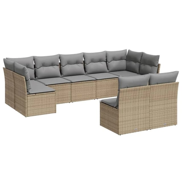 vidaXL 9-tlg Garten-Sofagarnitur mit Kissen Beige Poly Rattan Modell 9