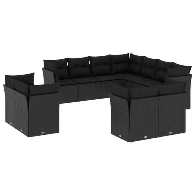 vidaXL 11-tlg Garten-Sofagarnitur mit Kissen Schwarz Poly Rattan Modell 19