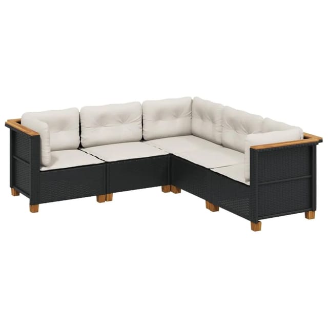 vidaXL 5-tlg Garten-Sofagarnitur mit Kissen Schwarz Poly Rattan Modell 154