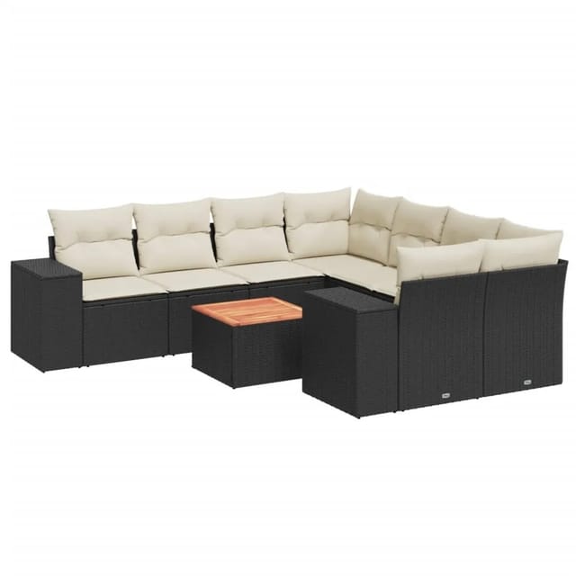 vidaXL 9-tlg Garten-Sofagarnitur mit Kissen Schwarz Poly Rattan Modell 85