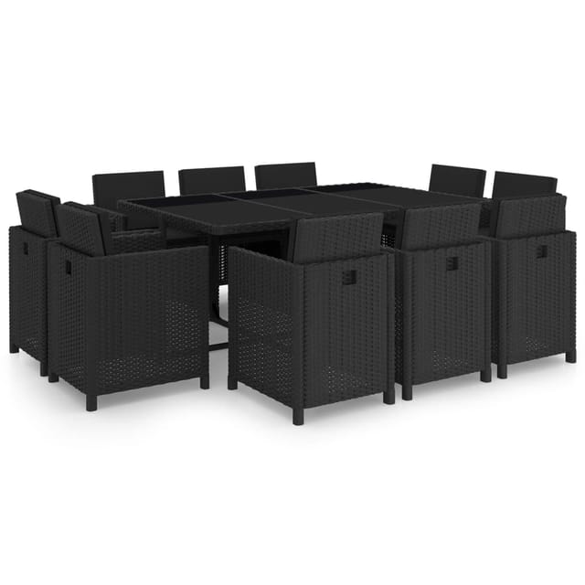 vidaXL 11-tlg Garten-Essgruppe mit Auflagen Poly Rattan Schwarz Modell 10
