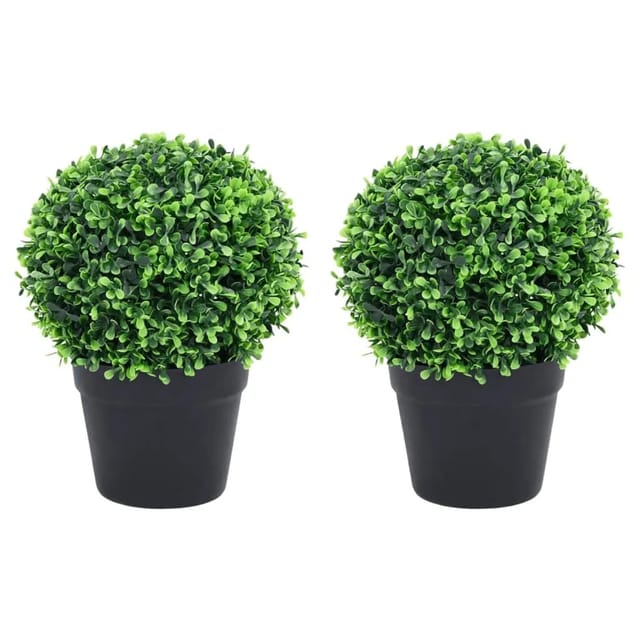 vidaXL Künstliche Buchsbäume 2 Stk mit Topf Kugelform Grün 32 cm